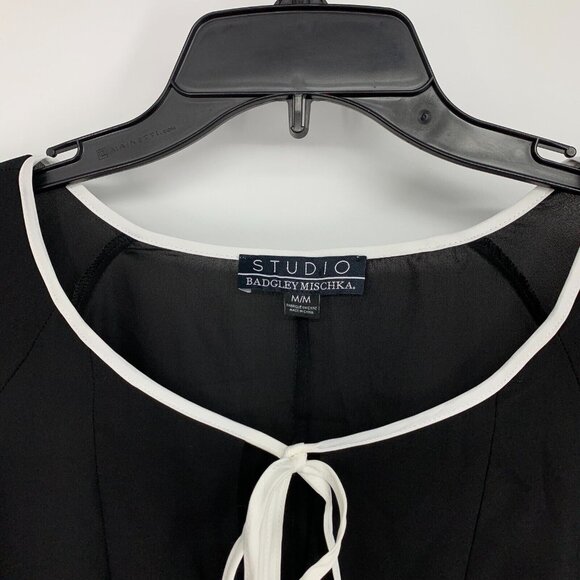 Studio Badgley Mischka Top Black Long Sleeve Sheer Tie Neck - Picture 2 of 9
